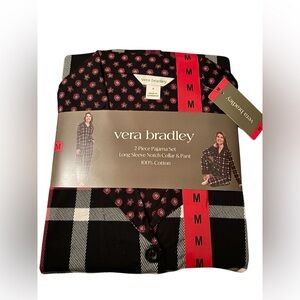 Vera Bradley Pajama Set Button Down Shirt/Pants Cotton Red Plaid